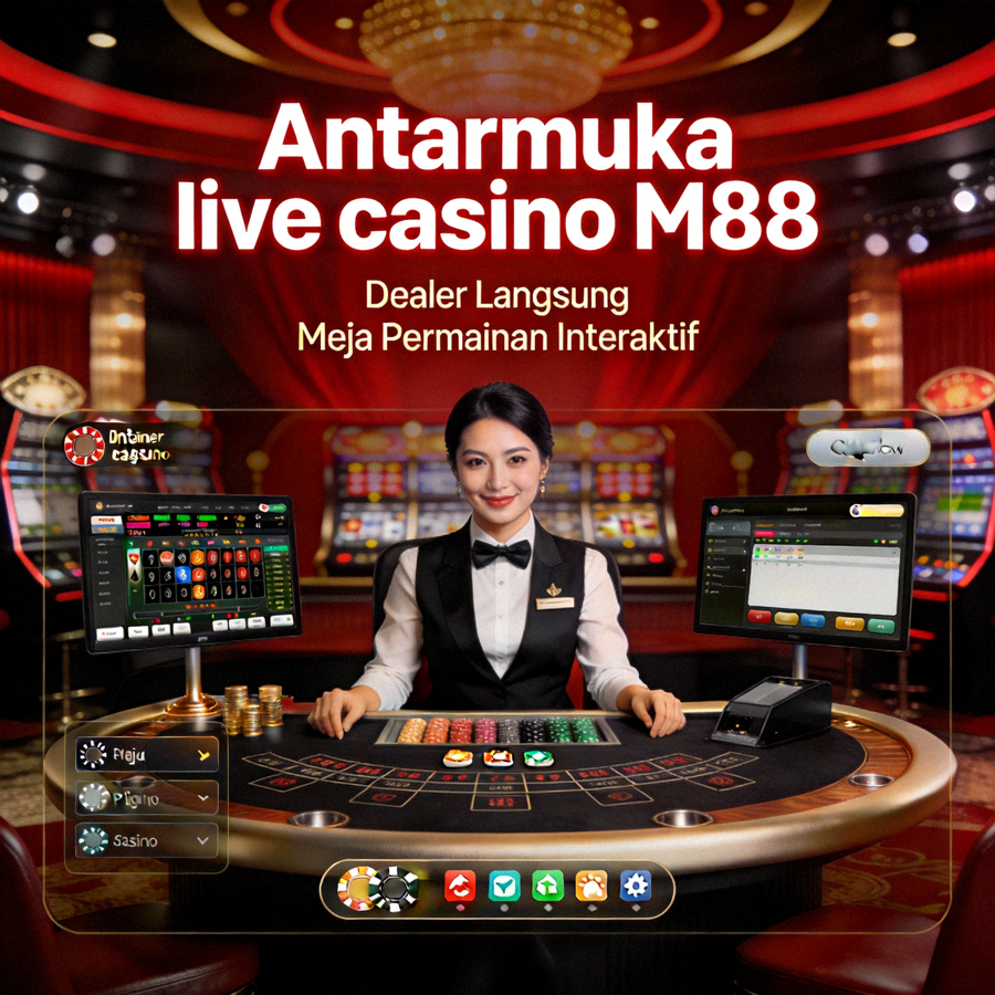 Antarmuka live casino M88 dengan dealer langsung dan meja permainan interaktif